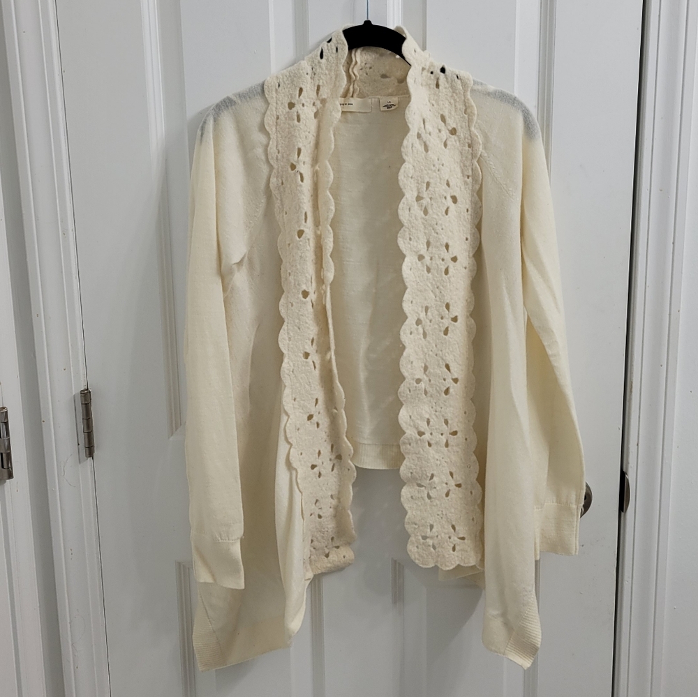 Cream Cardigan with Lace Detail and Waterfall Front